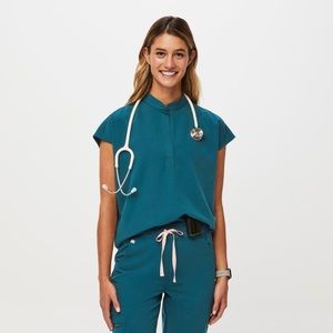 FIGS Rafaela Oversized Scrub Top Caribbean Blue